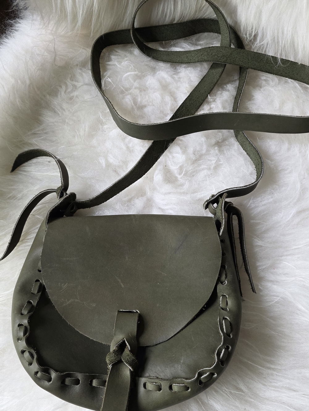 Olive Green Handmade Leather Crossbody Bag
